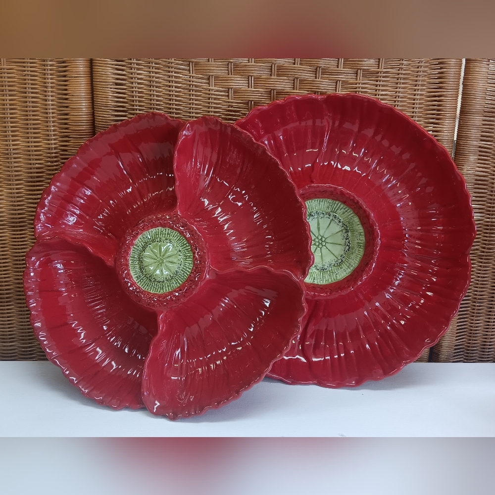 Red Floral Ceramic Serving Platters